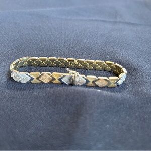 Vtg Italy Sterling Silver Tricolor Quatrefoil Diamondback Snake Link Bracelet